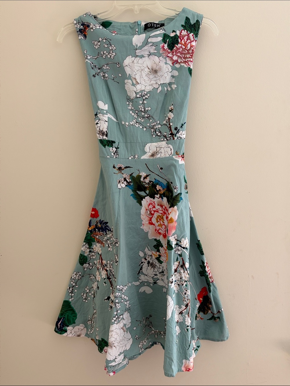 Floral Fit-and-Flare Midi Dress in Aqua by OTEN